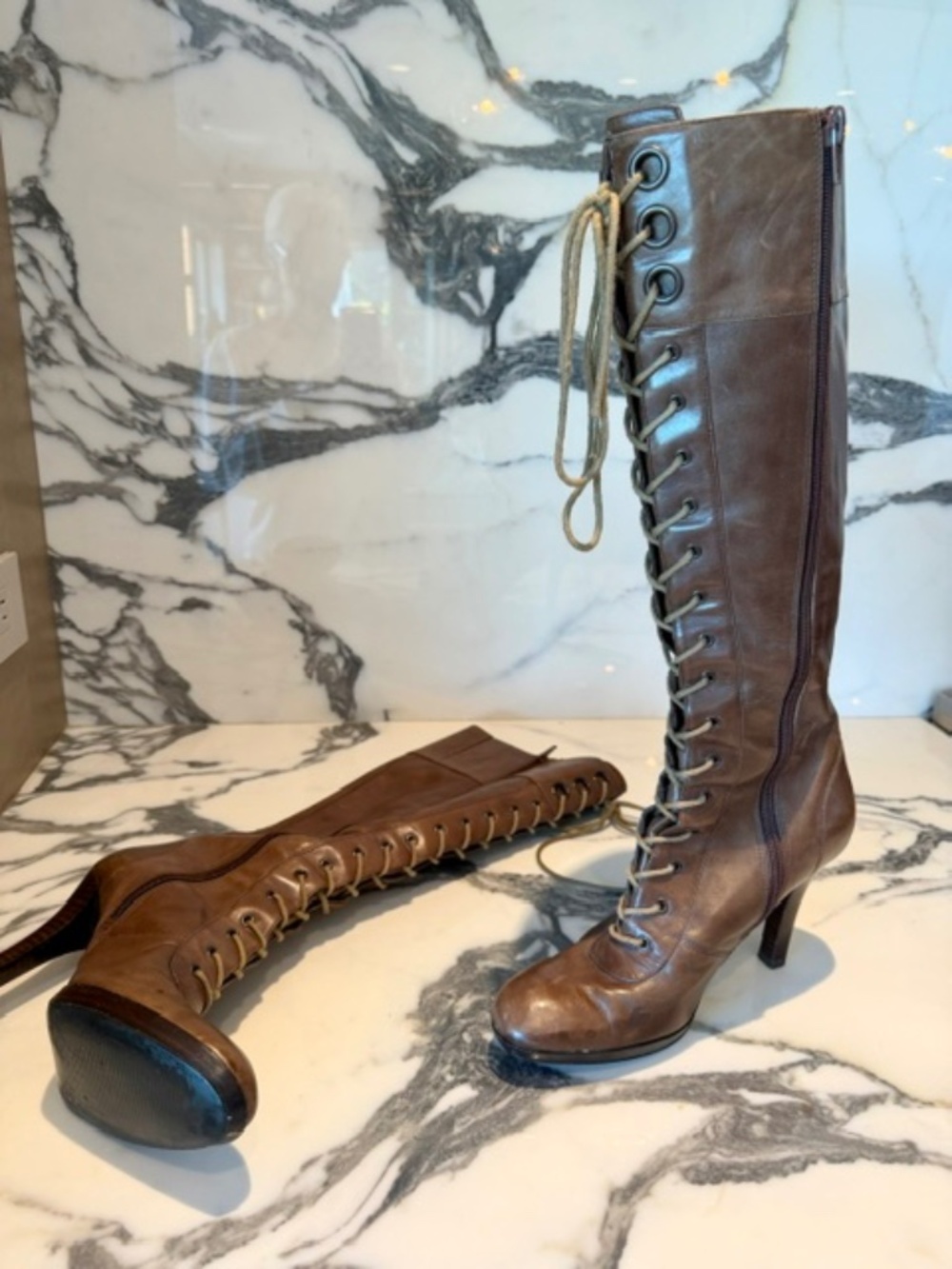 Nine West Vintage Brown Lace-up Leather Boots